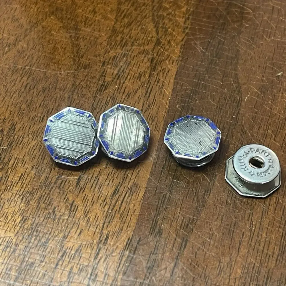 Vintage Sterling Blue Painted Cuff Links